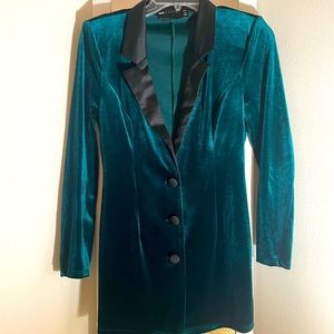 ASos petite dark green velvet tux blazer dress
